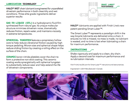 Finish Line Halo Wet Bicycle Chain Lubricant 4oz/120ml Bottle and Smart Luber