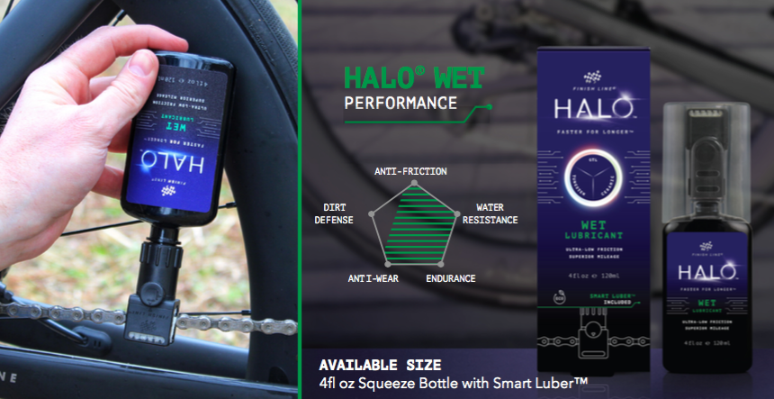 Finish Line Halo Wet Bicycle Chain Lubricant 4oz/120ml Bottle and Smart Luber