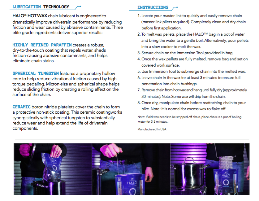 Finish Line Halo Hot Wax Bicycle Chain Lubricant Granular Melts 600g Double Boil Bag