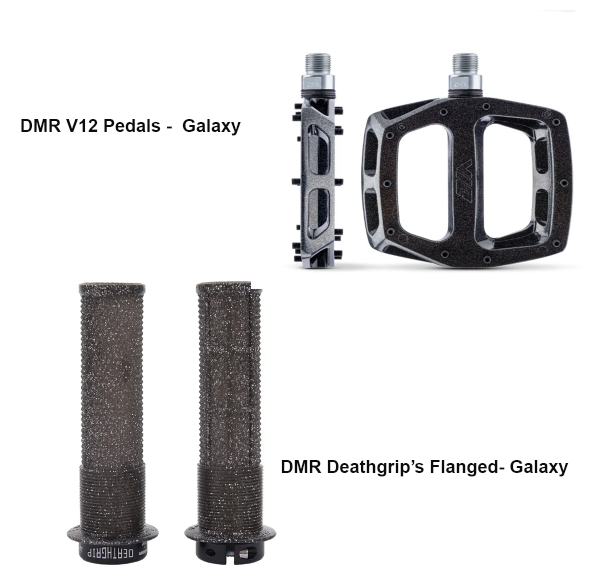 DMR V12 Platform Pedals & DMR Deathgrips MTB Downhill BMX Galaxy Bundle