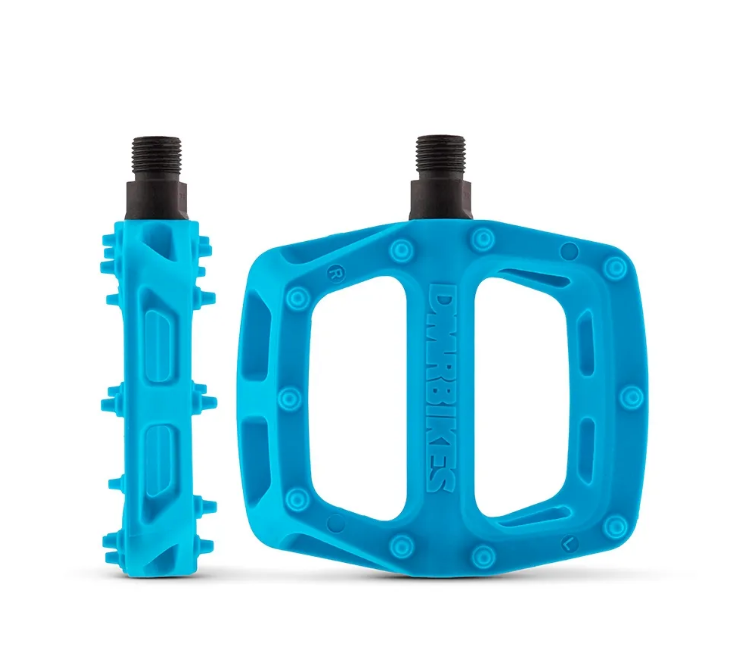 DMR MTB V6 Platform Pedals & DMR DeathGrip2 Flangeless Handlebar Grips Bundle In Blue