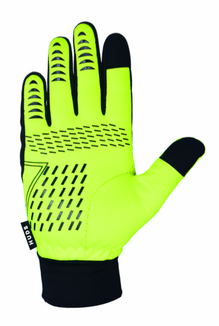 HUDS Water Resistant Cycling Winter Gloves In Fluro Yellow