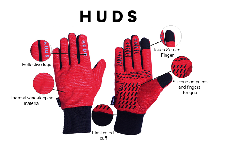 HUDS Wind Stop Thermal Lined Lightweight Warm Cycling Winter Gloves In Red