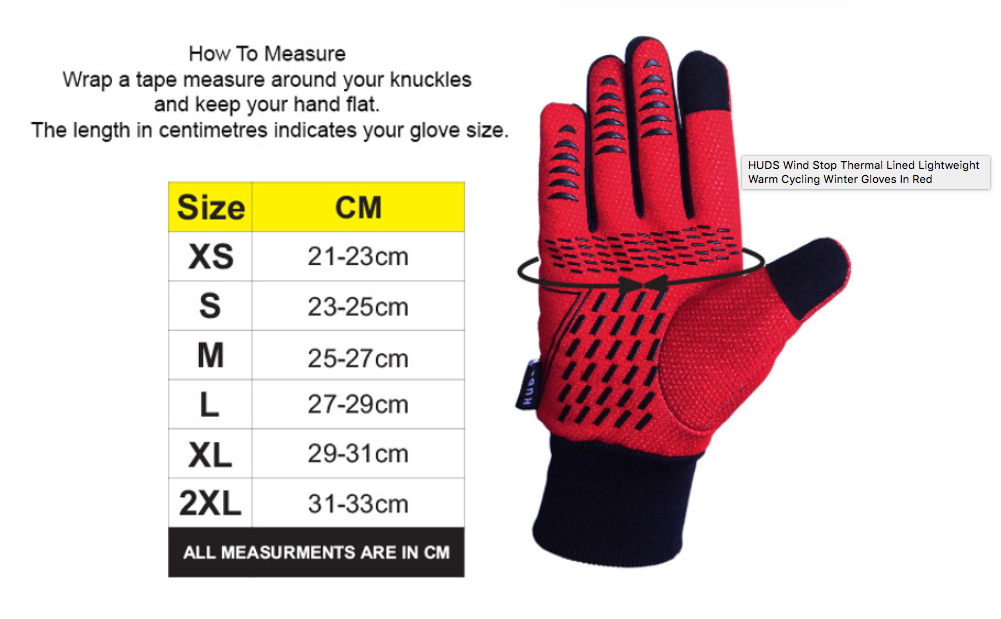 HUDS Wind Stop Thermal Lined Lightweight Warm Cycling Winter Gloves In Red