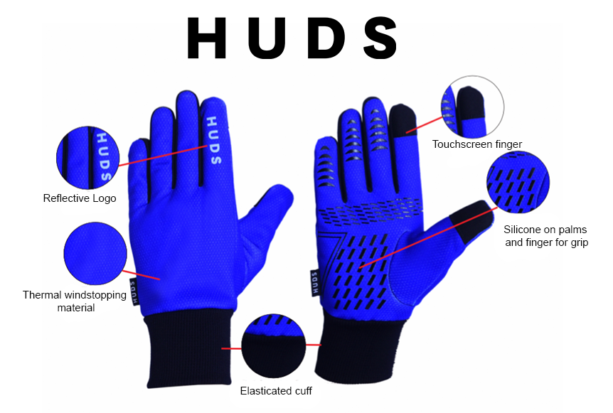 HUDS Wind Stop Thermal Lined Lightweight Warm Cycling Winter Gloves In Blue