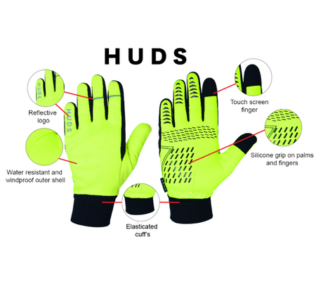 HUDS Water Resistant Cycling Winter Gloves In Fluro Yellow
