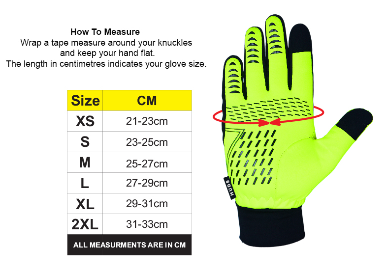 HUDS Water Resistant Cycling Winter Gloves In Fluro Yellow