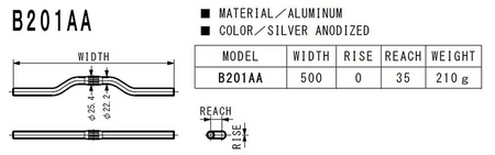 Nitto B201AA Riser City Bicycle Handlebars | 25.4mm Clamp | 500mm Width | Black
