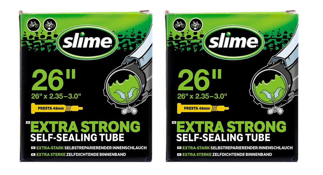 2x Slime Smart Self-Sealing Bicycle MTB Inner Tube | 26 x 2.35 - 3.0 | 48mm Presta Valve