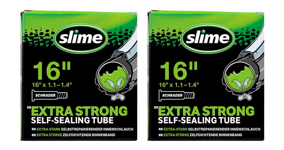 2x Slime Smart Self-Sealing Bicycle Inner Tube | 16 x 1.1. - 1.4" | Schrader Valve
