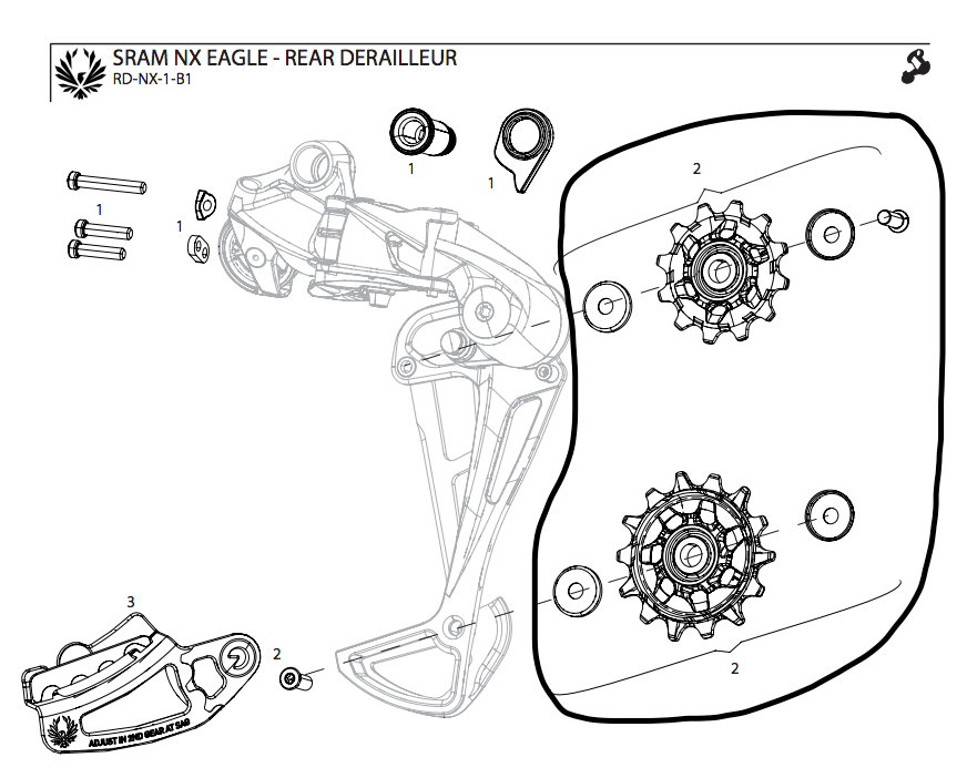 Sram Rear Derailleur Pulley Kit NX/SX Eagle Jockey Wheels 11.7518.090.000