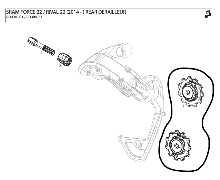 Sram Rear Derailleur Pulley Kit Force22/Rival22 Jockey Wheels 11.7518.026.000