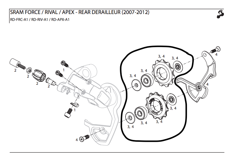 Sram Rear Derailleur Pulley Kit Force Rival Apex 10 Speed Jockey Wheels 11.7515.060.000