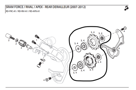 Sram Rear Derailleur Pulley Kit Force Rival Apex 10 Speed Jockey Wheels 11.7515.060.000