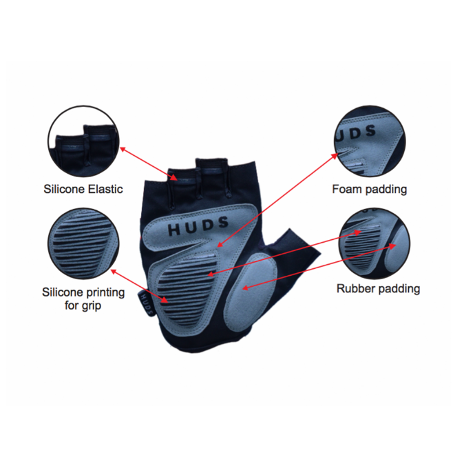 HUDS Fingerless Cycling Mitts In Red Road , Gravel and MTB