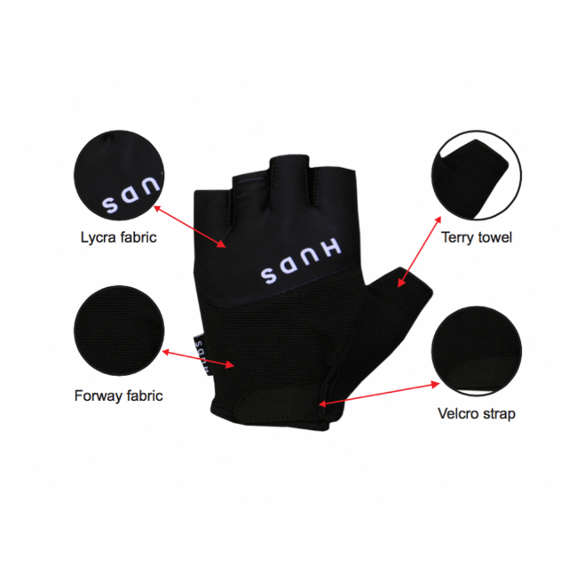 HUDS Fingerless Cycling Mitts In Black Road, Gravel and MTB