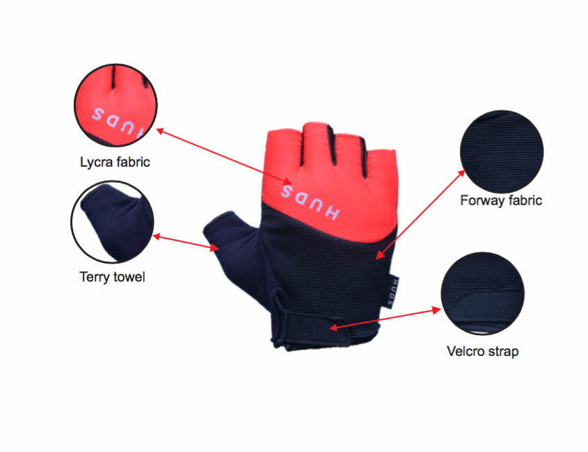 HUDS Fingerless Cycling Mitts In Red Road , Gravel and MTB
