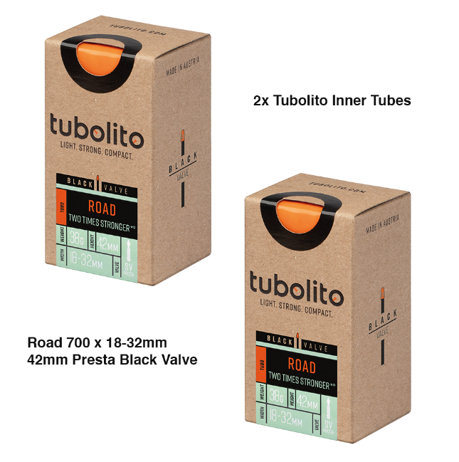 2x Tubolito Tubo 700C Road 700 x 18-32mm 42mm Black Presta Valve Inner Tubes