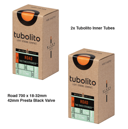 2x Tubolito Tubo 700C Road 700 x 18-32mm 42mm Black Presta Valve Inner Tubes