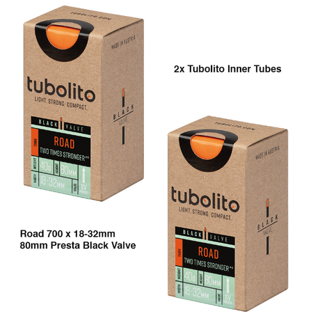 2x Tubolito Tubo 700C Road 700 x 18-32mm 80mm Black Presta Valve Inner Tubes