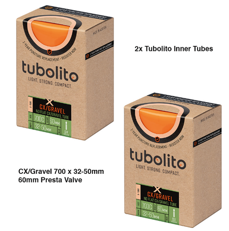 2x Tubolito X-Tubo CX Gravel 700 x 32-50mm 60mm Presta Valve in Orange Inner tubes