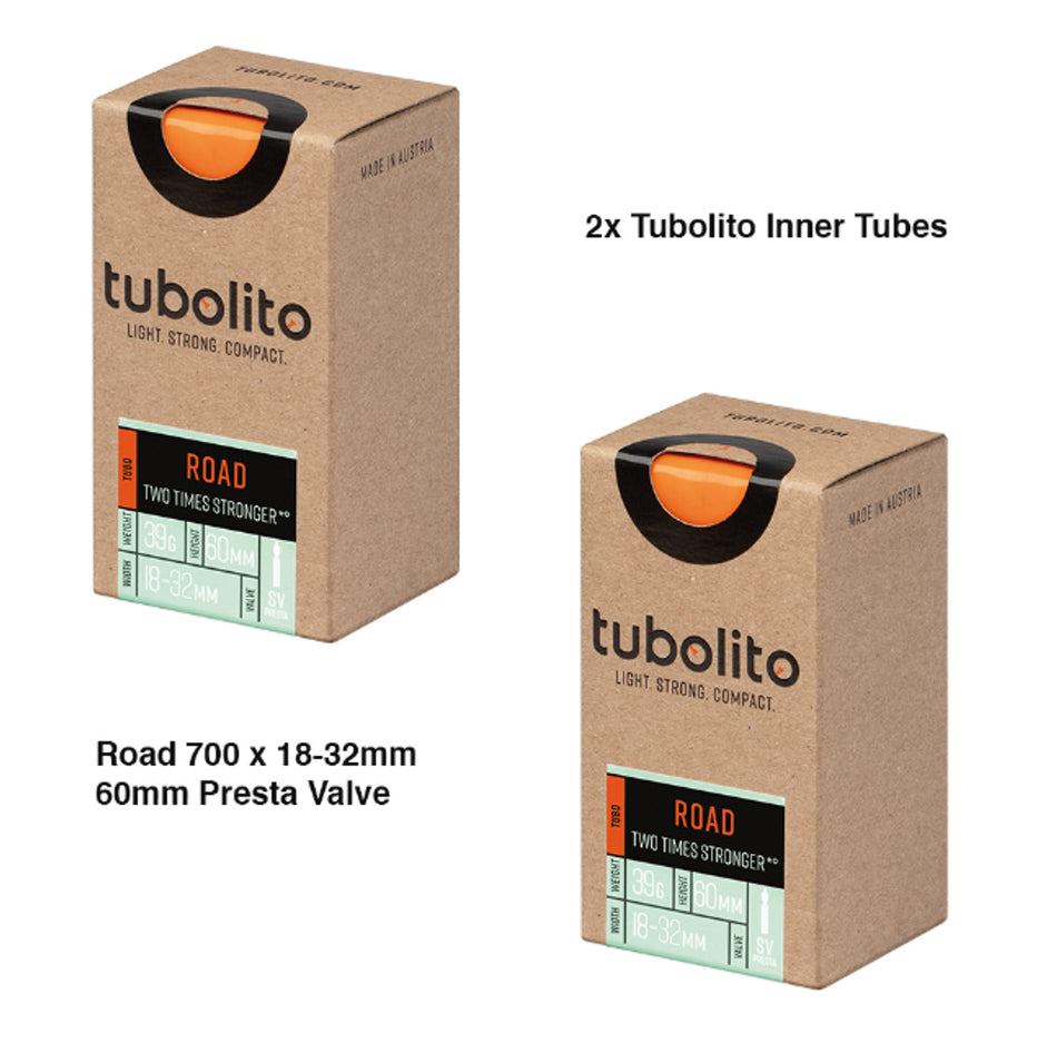 2x Tubolito Tubo 700C Road 700 x 18-32mm Presta Valve in Orange Inner Tubes