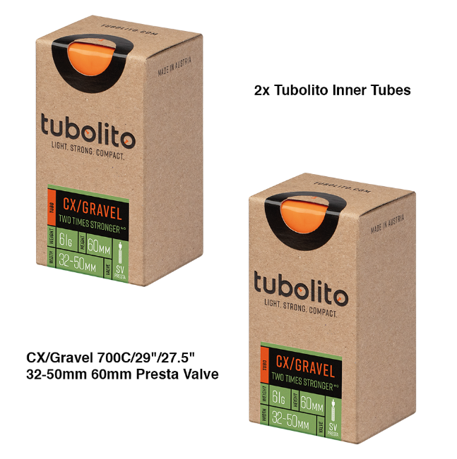 2x Tubolito Tubo CX/Gravel 700C/29"/27.5" 32-50mm 60mm Presta Valve Orange Inner Tubes