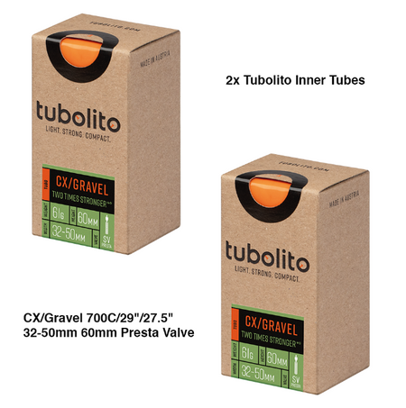 2x Tubolito Tubo CX/Gravel 700C/29"/27.5" 32-50mm 60mm Presta Valve Orange Inner Tubes