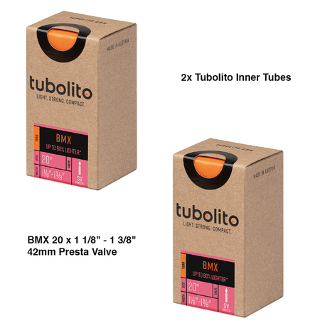 2x Tubolito Tubo BMX 20 x 1 1/8" - 1 3/8" 42mm Presta Valve Orange Inner Tube