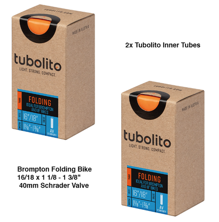 2x Tubolito Tubo Brompton Folding Bike 16/18 x 1 1/8 - 1 3/8" 42mm Presta Valve Orange Inner Tubes