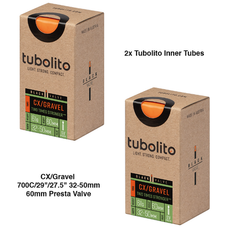 2x Tubolito Tubo CX Gravel 700C/29"/27.5" 32-50mm Presta Valve Black Inner Tubes