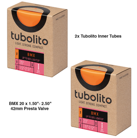 2x Tubolito Tubo BMX 20 x 1.50"- 2.50"42mm Presta Valve Orange Inner Tubes