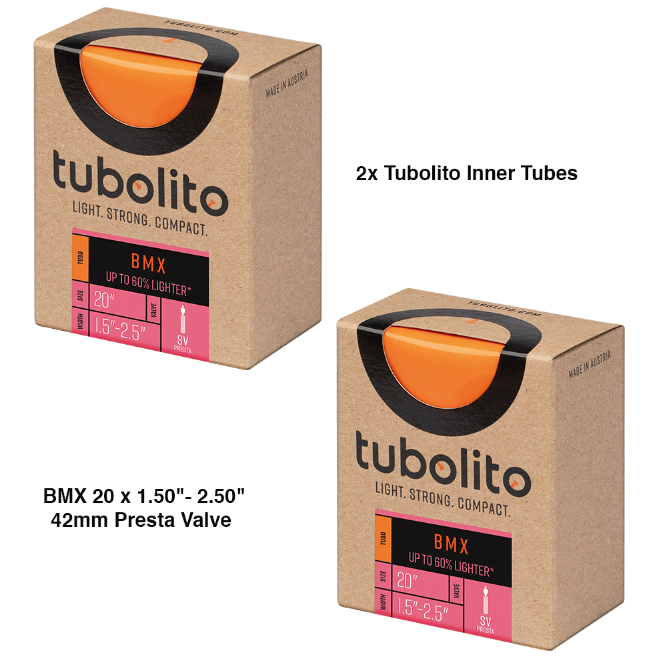 2x Tubolito Tubo BMX 20 x 1.50"- 2.50"42mm Presta Valve Orange Inner Tubes