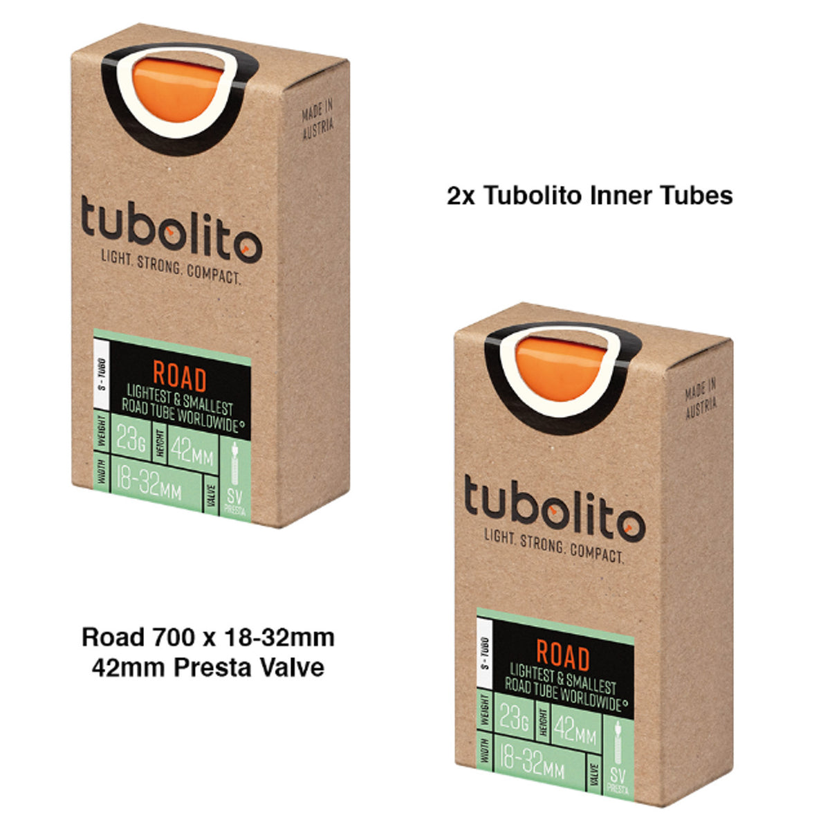 2x Tubolito S-Tubo 700C Road 700 x 18-32mm Presta Valve Orange Inner Tubes