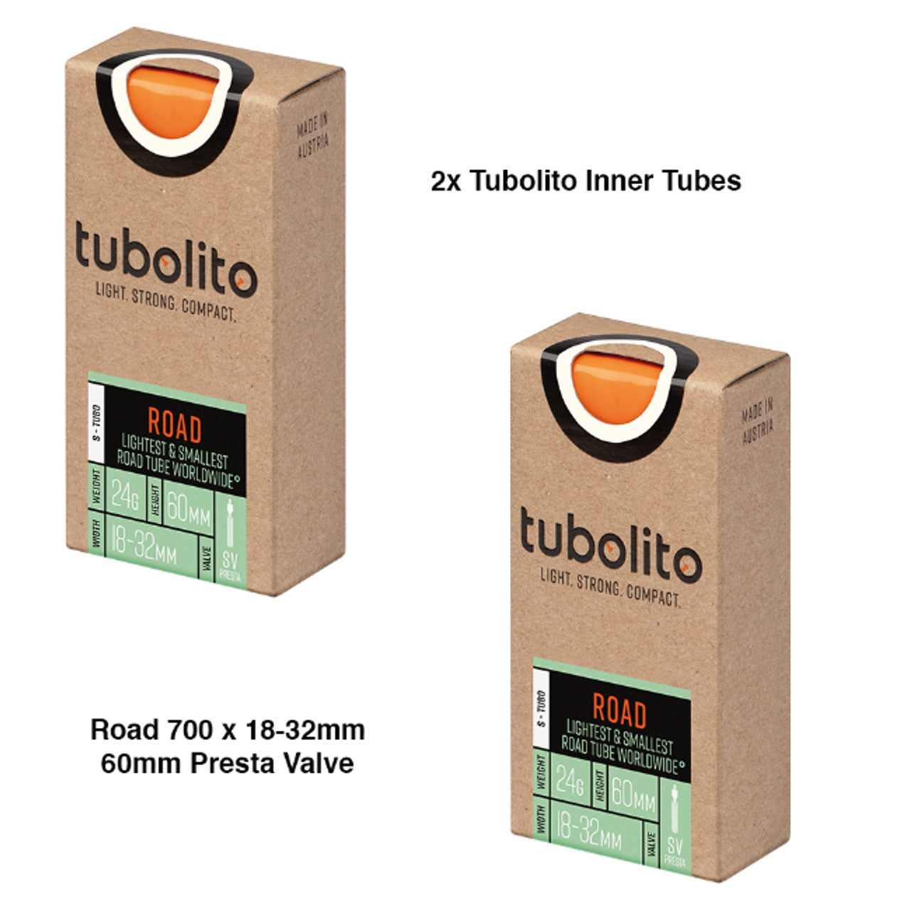 2x Tubolito S-Tubo 700C Road 700 x 18-32mm Presta Valve Orange Inner Tubes