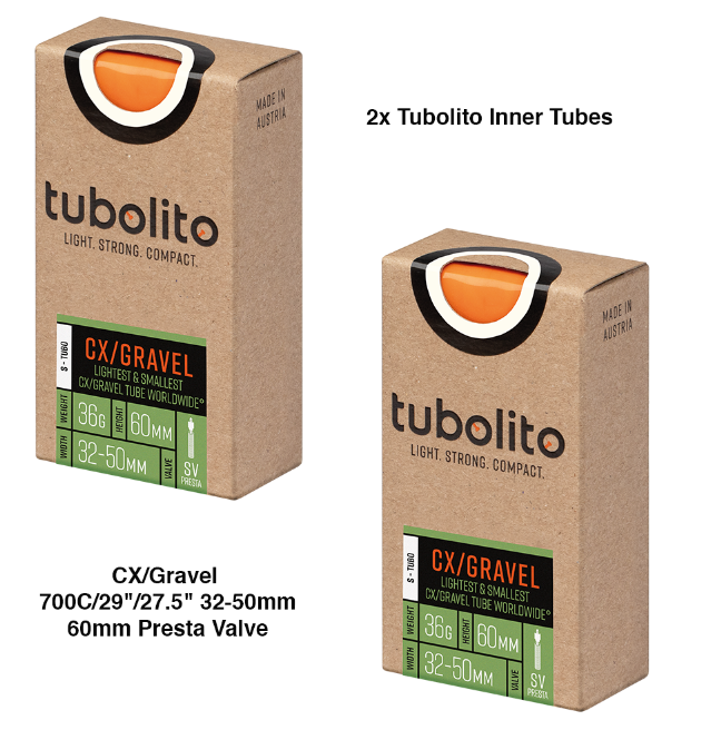 2x Tubolito S-Tubo CX/Gravel 700C/29"/27.5" 32-50mm 60mm Presta Valve Orange Inner Tubes