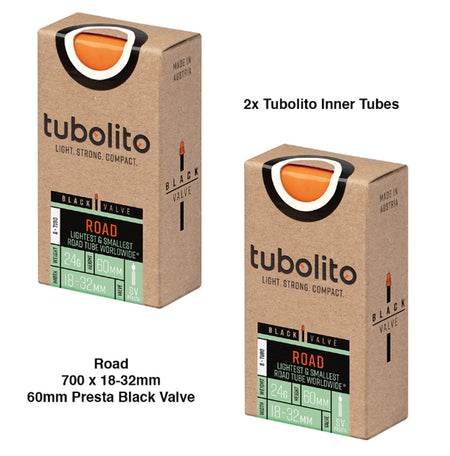 2x Tubolito S-Tubo 700C Road 700 x 18-32mm Presta Black Valve Inner Tubes
