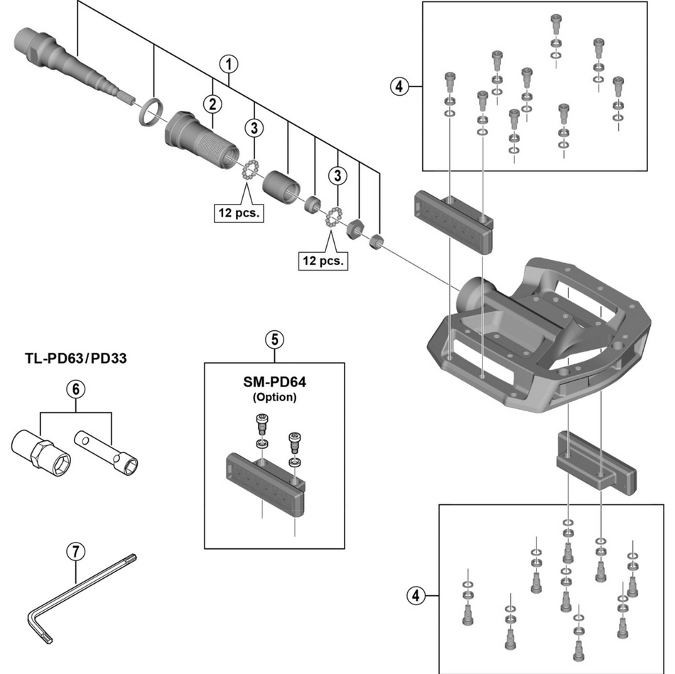 Shimano PD-GR500 Pedal Axle Assembly Service Kit
