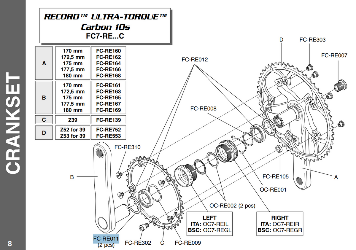 Campagnolo FC-RE011 Ultra Torque Chainset Spare Part