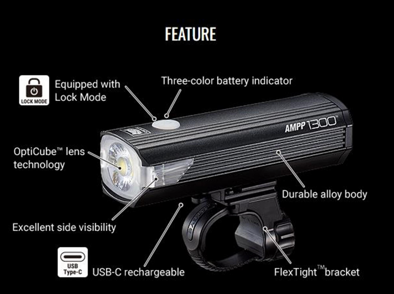 CatEye AMPP 1300 USB-C Rechargeable Front Bike Light