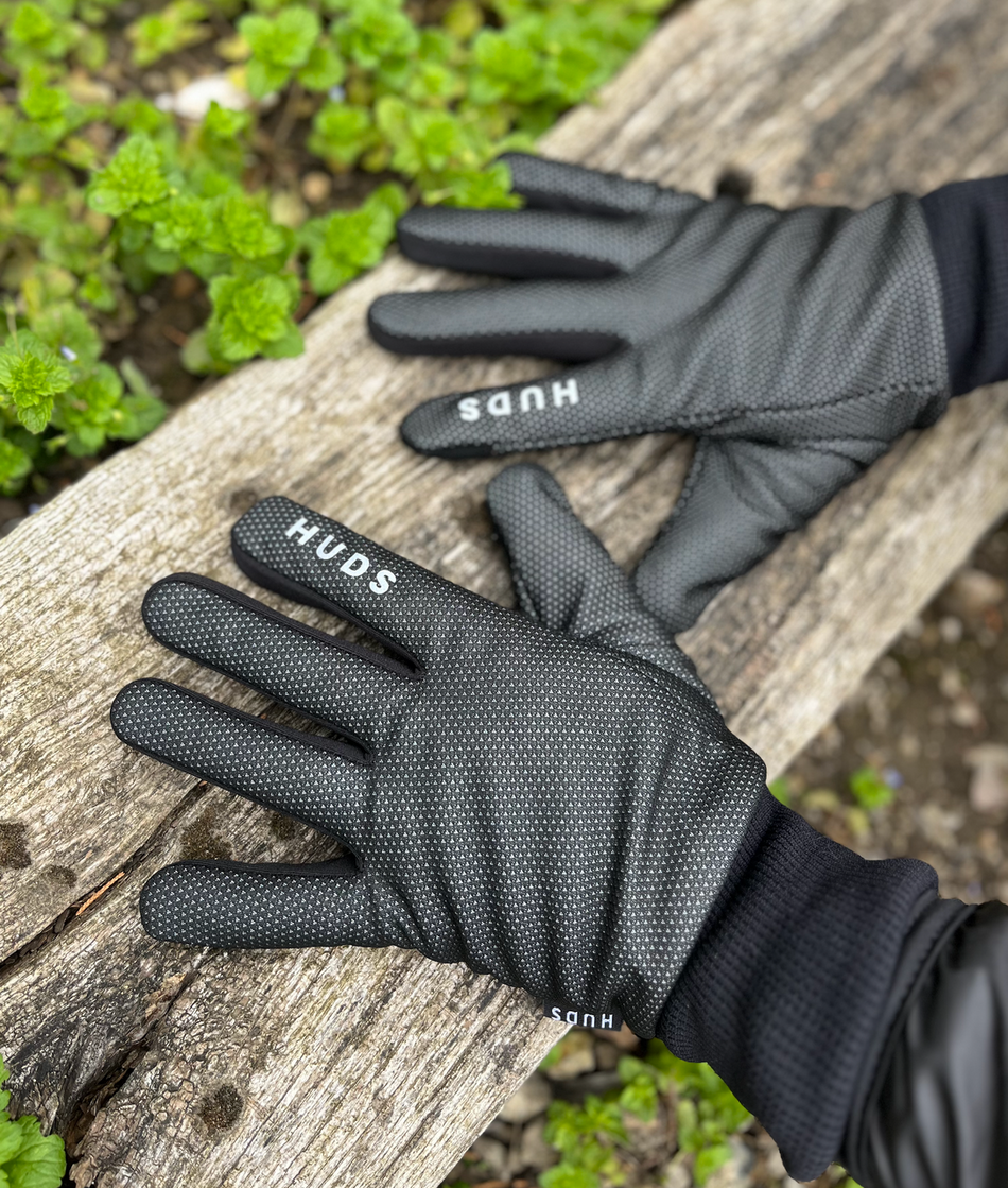HUDS Wind Stop Thermal Lined Lightweight Warm Cycling Winter Gloves In Black