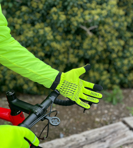 HUDS Water Resistant Cycling Winter Gloves In Fluro Yellow