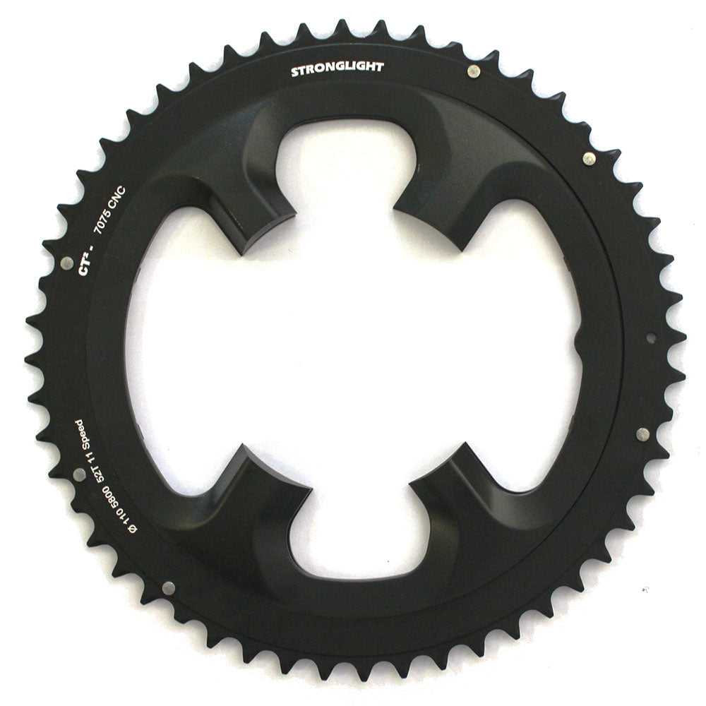 Stronglight Ultegra 5800 compatible chainring 110 BCD black 4-arm design suitable for Shimano 11-speed setups.
