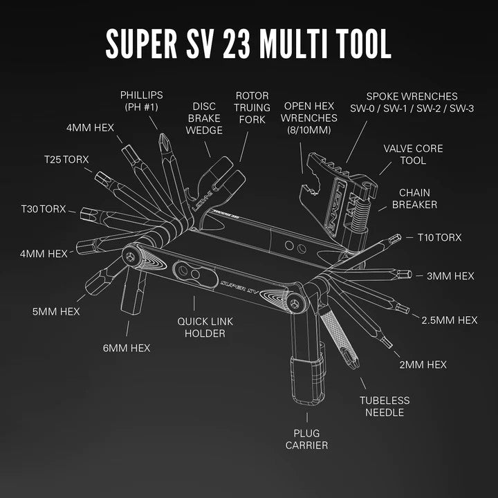 Lezyne Super V23 Compact Mutli Tool For All Bikes Ideal For Tubeless With Black Anti-Corrosion Technology
