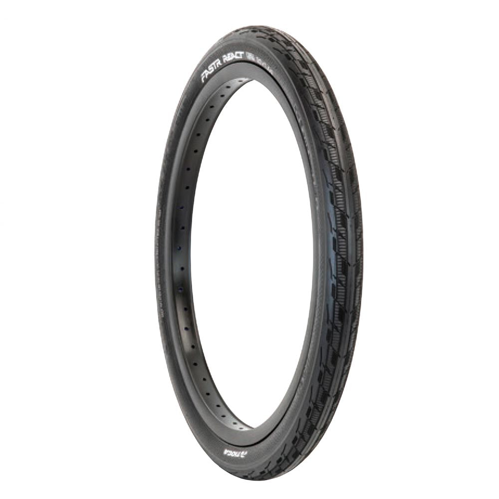Tioga Fastr React S-Spec BMX 20 inch folding tyre with serrated tread for better grip during acceleration.