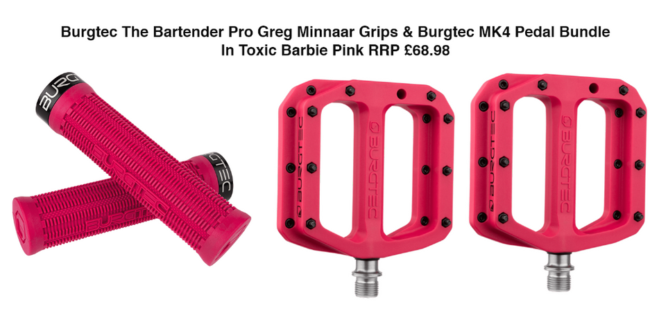 Burgtec The Bartender Pro Greg Minnaar Handlebar Grips & MK4 Pedal Bundle Toxic Barbie Pink