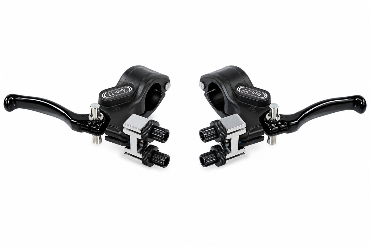 black BMX brake lever pair with diecast aluminium bracket and cold forged handle