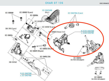 Campagnolo EKAR GT 13 speed right hand shifter body assembly diagram highlighting EC25-EKGT100.