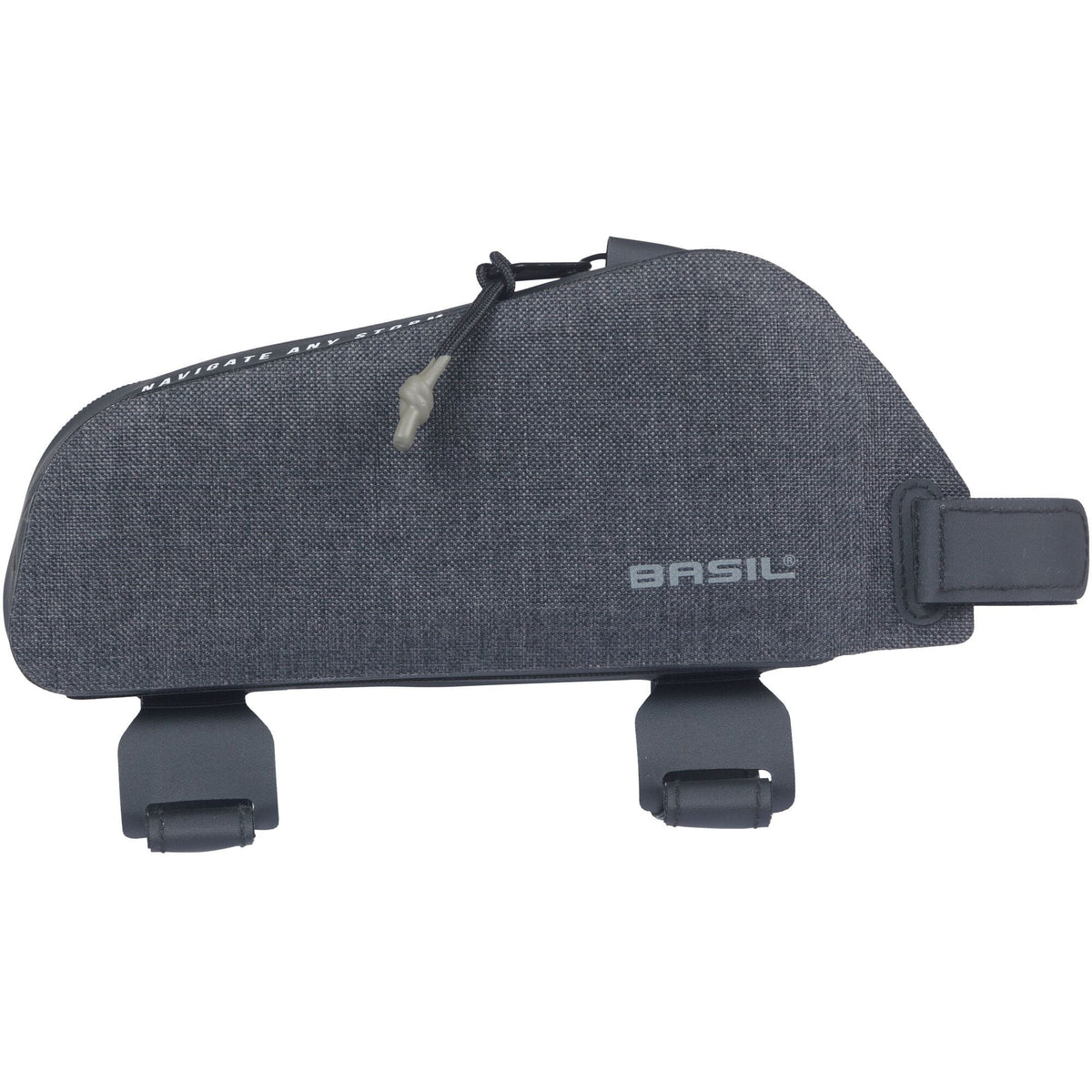Basil Navigator Storm waterproof top tube bike bag in black, compact design for bicycle essentials.