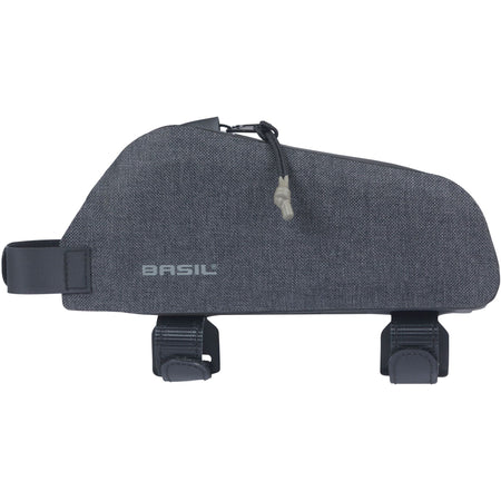 Basil Navigator Storm waterproof top tube bike bag in black, compact design for essential cycling gear.